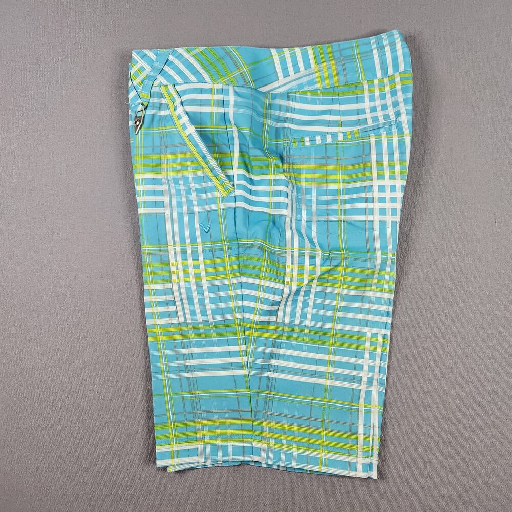 Callaway women's Opti dri golf shorts size 4 turquoise, lime green & white plaid